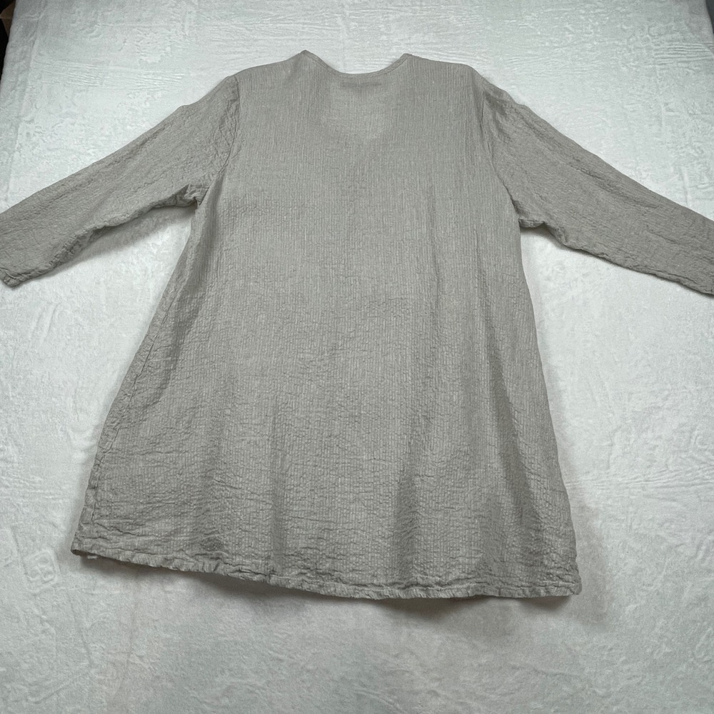 Flax Womens 100% Linen Button Front Tunic Top Beige Oatmeal Lagenlook Pockets M - Picture 9 of 9